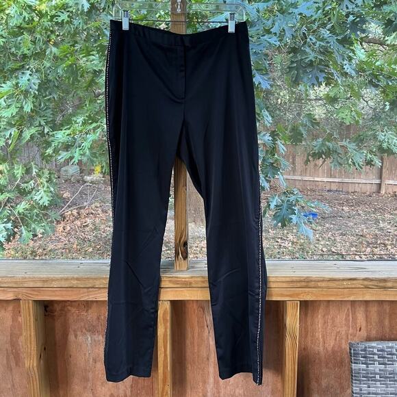 Express Women's Black Vintage Sateen Pants Rhinestones 1990's Y2K Era Size 9/10 - Picture 1 of 10
